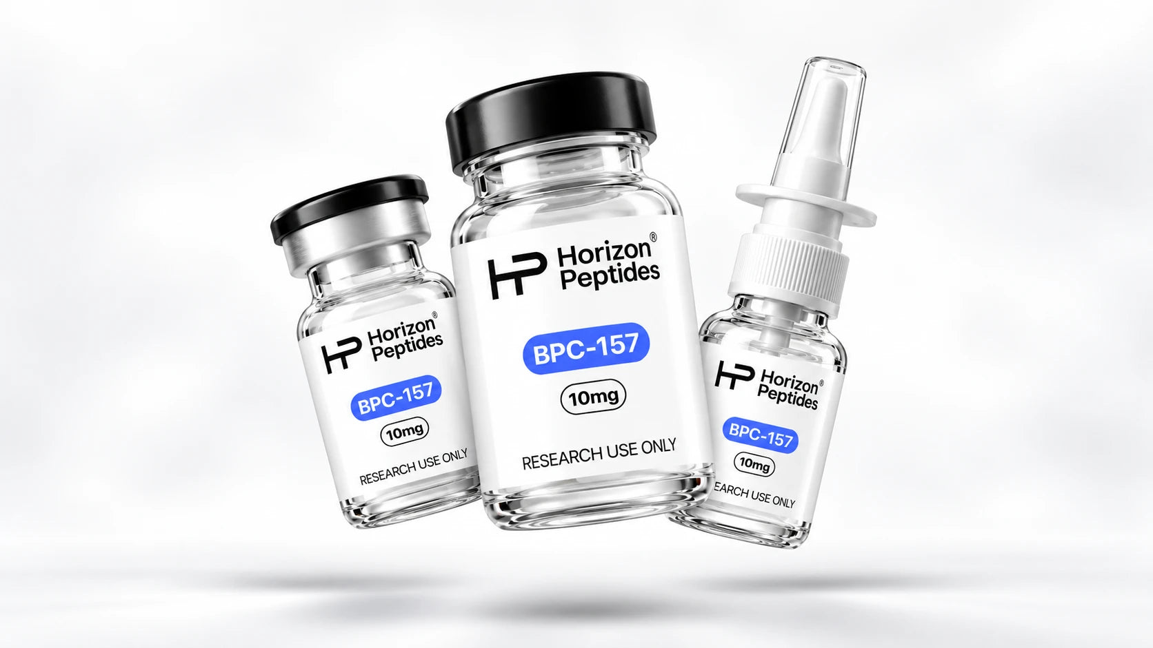 Horizon Peptides research vial, capsule jar and nasal spray